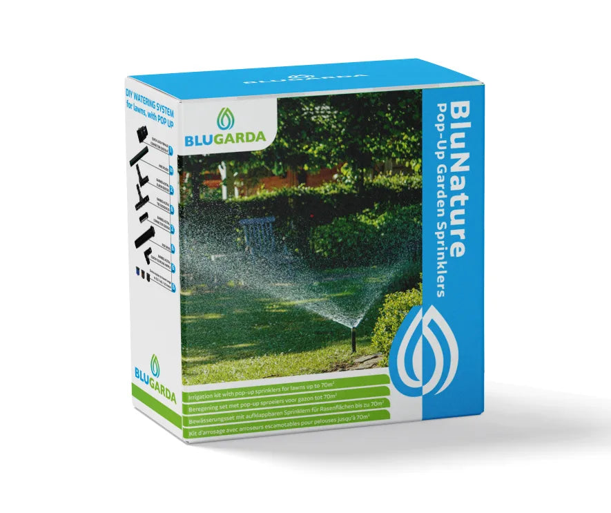 BluNature - Pop-Up Arroseur de Jardin - Kit d'irrigation avec arroseurs escamotables pour pelouses jusqu'à 70m2