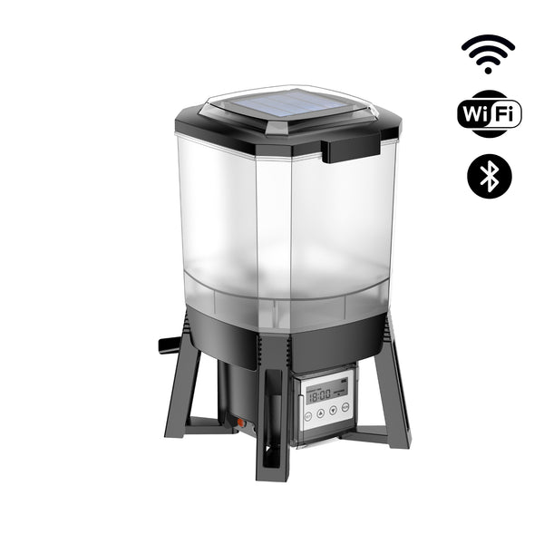 BluFeeder - Distributeur automatique intelligent pour poissons de bassin à énergie solaire - Réservoir 6L - Wifi / Bluetooth
